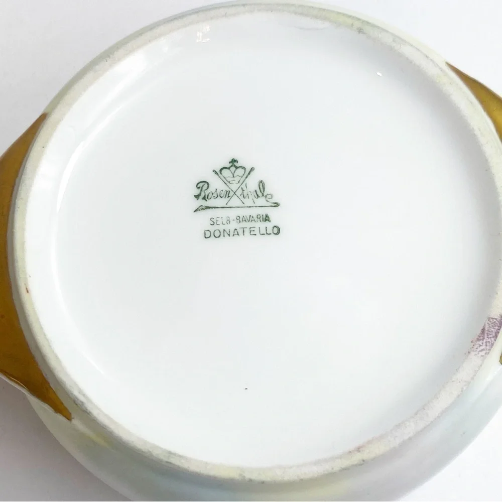Vintage Rosenthal Bavaria Donatello Sugar Bowl with Lid and Creamer Set Gold Rim